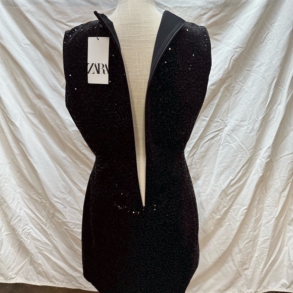 NWT Zara Sequin Black Velvet Mini Dress Size Large - Picture 10 of 14